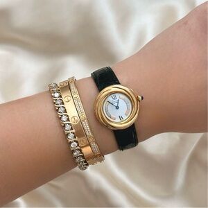 AUTHENTIC RARE VINTAGE CARTIER TRINITY WATCH - BLACK LEATHER STRAP - WITH BOX